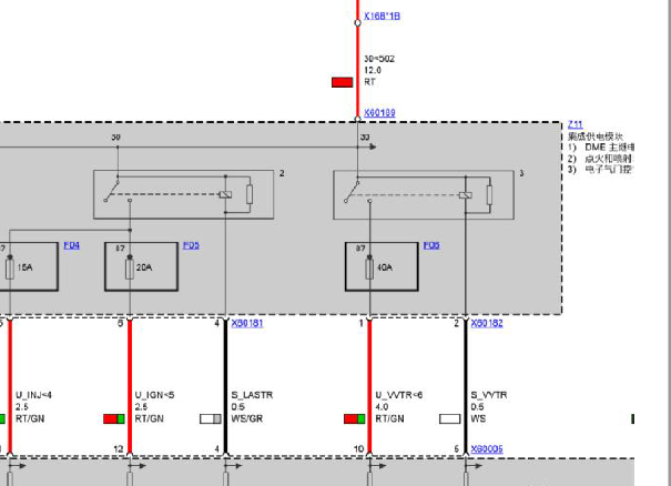 2012年宝马523Li电子节气门控制电路图和继电器位置