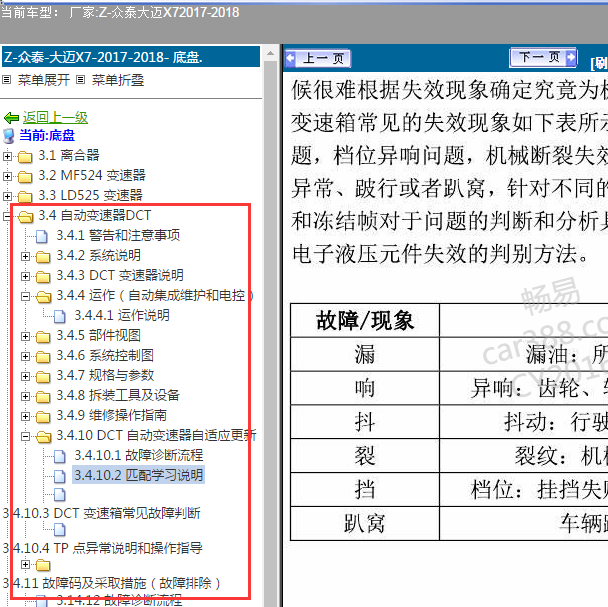 2017年众泰大迈X7 双离合变速箱故障维修和学习