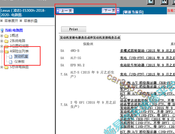 2018-2020年雷克萨斯ES300H保险丝说明