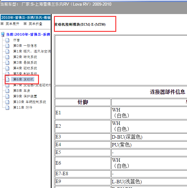 2009年雪佛兰乐风L95 发动机针脚