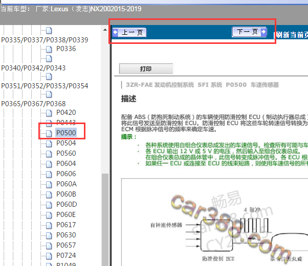 2015-2019年雷克萨斯NX200P0500故障码资料