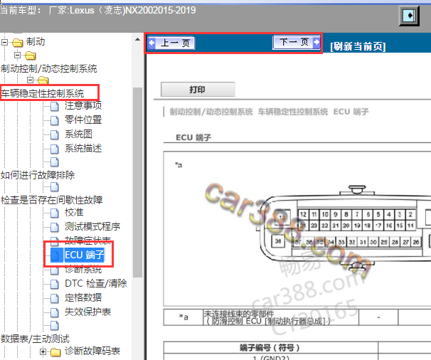 2015-2019年雷克萨斯NX200 ABS针脚