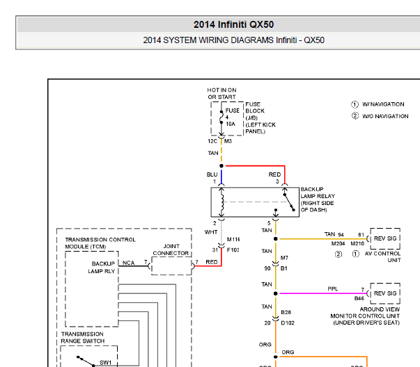 2014年英菲尼迪QX50外部灯和喇叭电路图