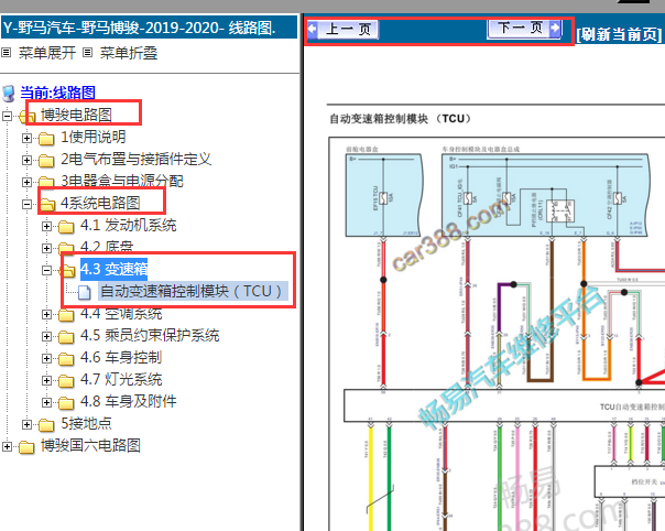 2019-2020年四川野马T7变速箱电路图