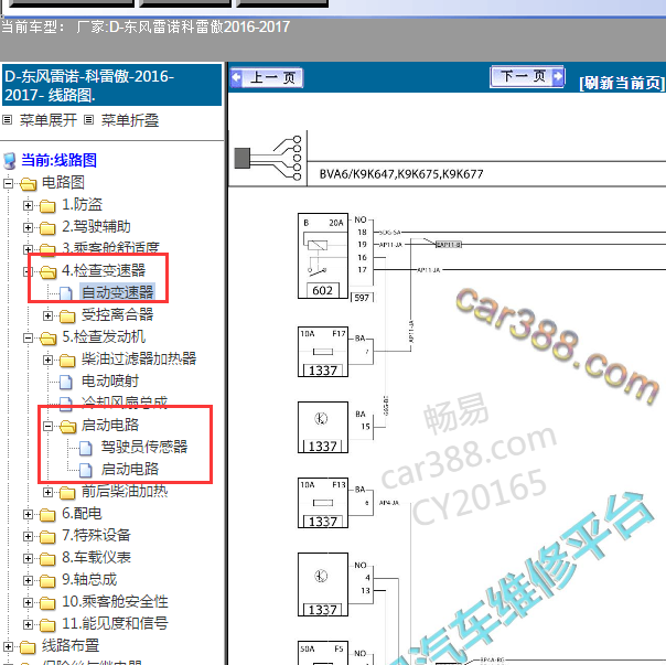 2016年雷诺科雷傲变速箱和启动电路图