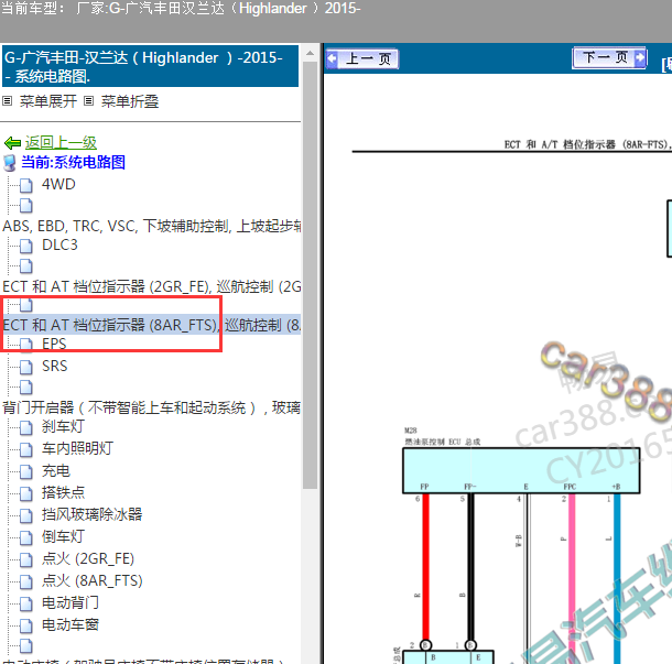 2015年丰田汉兰达 发动机变速箱电路图