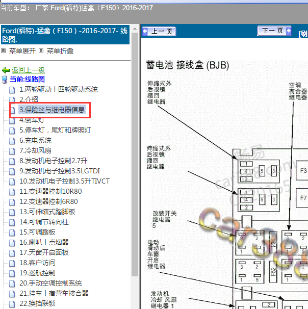 2016-2017年福特猛禽保险丝继电器资料