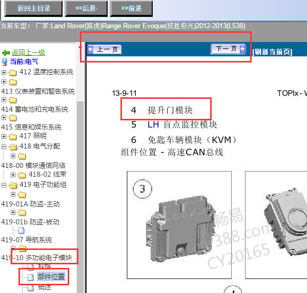 2013年揽胜极光尾门模块位置