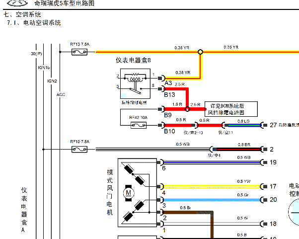 2015年奇瑞瑞虎5空调电路图