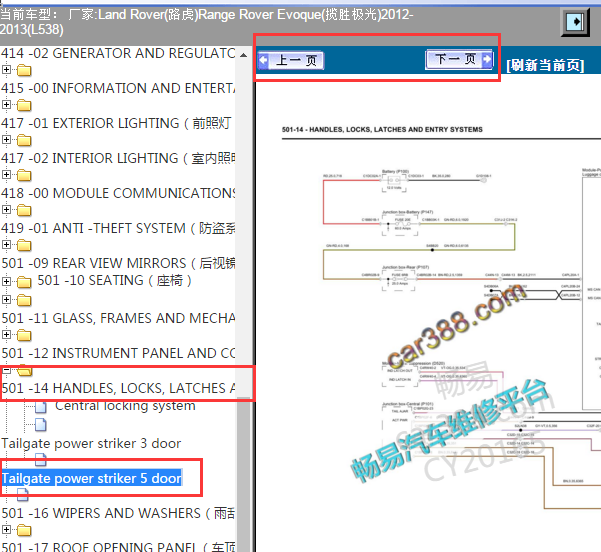 2013年路虎极光尾门电路图