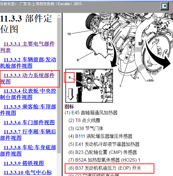 2011年别克英朗机油压力开关位置