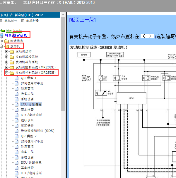 2012-2013年日产奇骏QR25发动机电路图