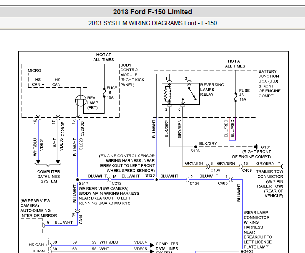 2013年福特F150多功能开关电路图