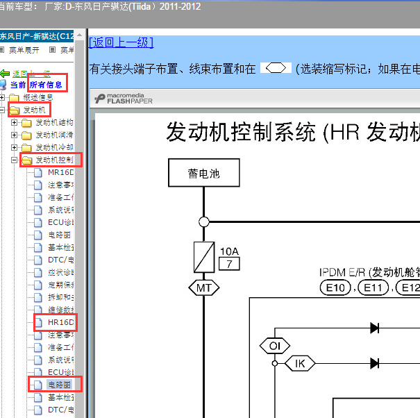 2011-2012年骐达发动机电路图