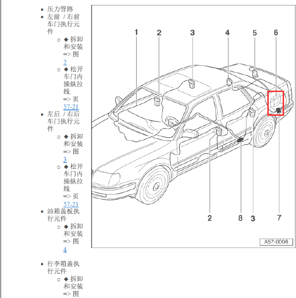 1998年奥迪A8 中央门锁控制位置