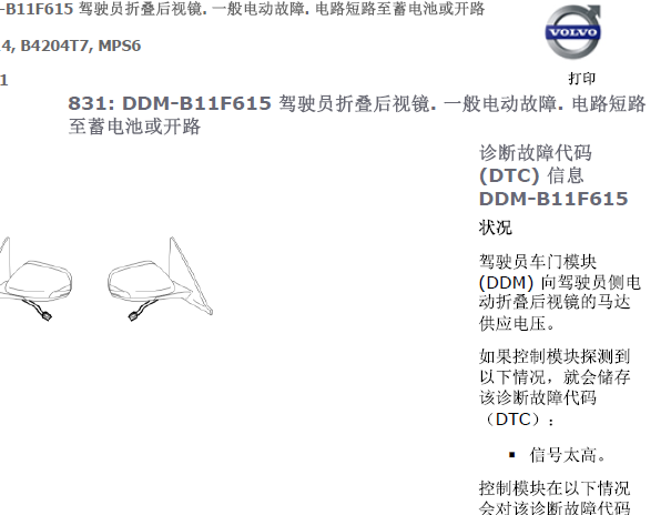 2014年沃尔沃XC60故障码B11F615故障码维修资料