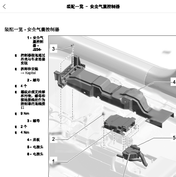 19年奥迪a6安全气囊电脑位置