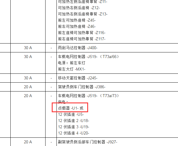 2020年奥迪Q5点烟器保险位置
