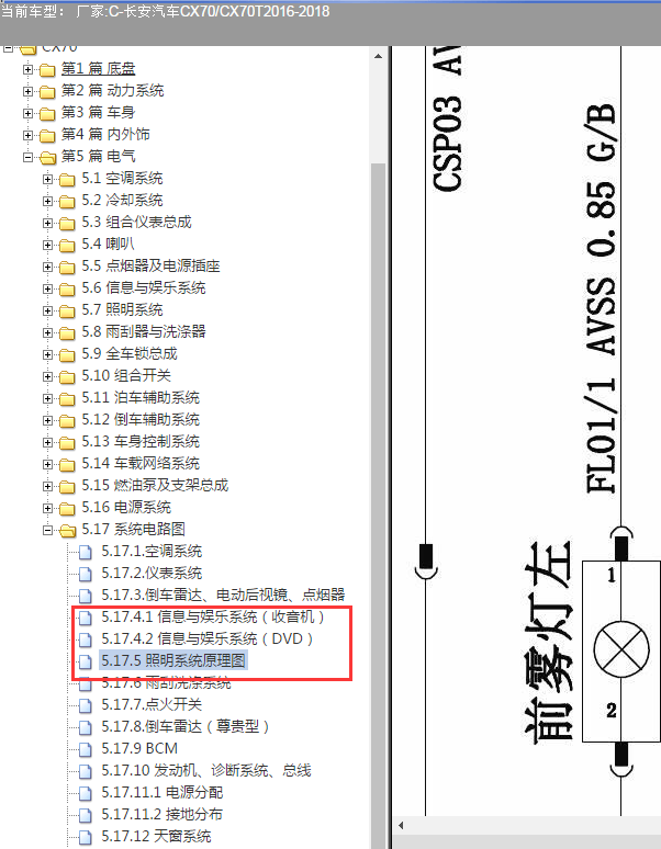 18年长安CX70雾灯电路图