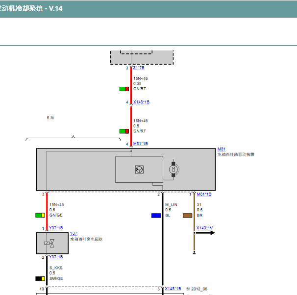 2012年宝马520 水箱百叶窗电路图