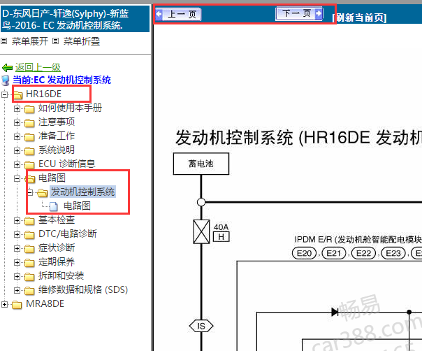 2016年日产轩逸发动机电路图