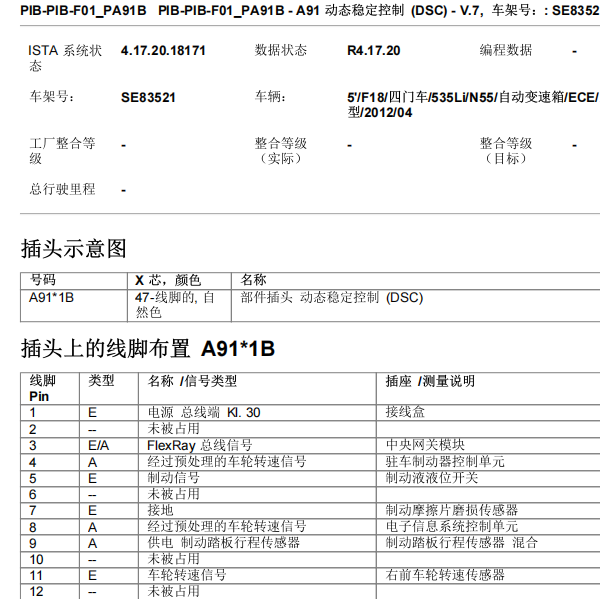 2012年宝马535LIABS针脚