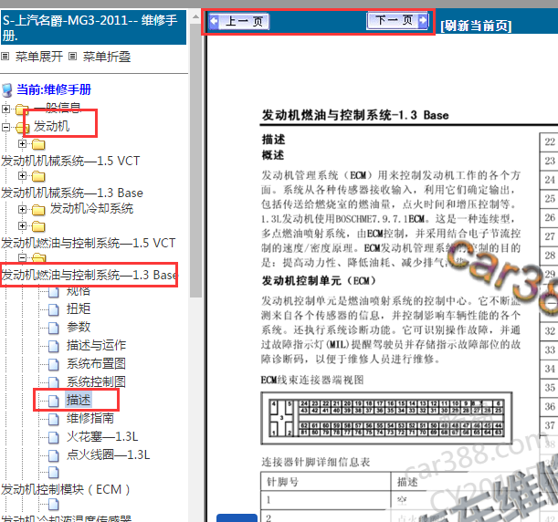2011年名爵MG3发动机针脚