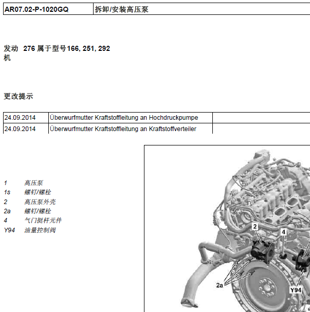 奔驰ML350拆卸高压油泵资料