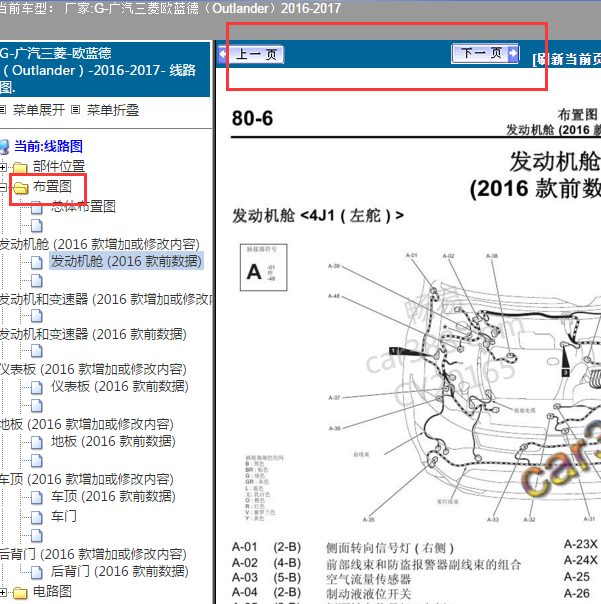 2016年三菱欧蓝德机舱线束图