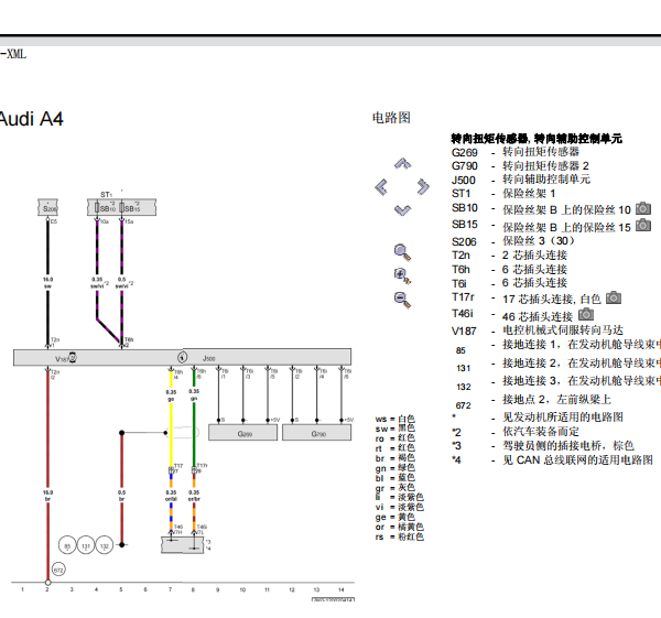 2012年奥迪A4L转向电路图