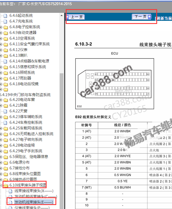 15年长安CS75电脑版的针脚图