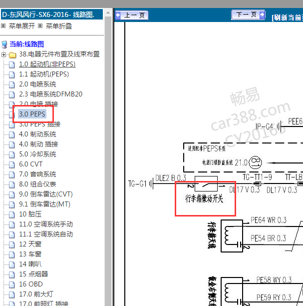 16年风行SX6后备箱锁开关电路图