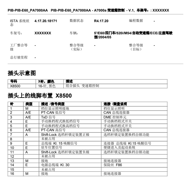 2004年宝马520i变速箱电脑针脚定义