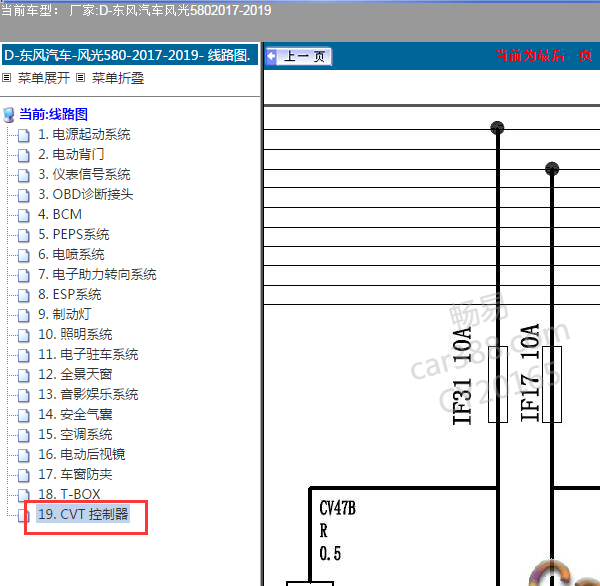 17-19年风光580 CVT变速箱电路图