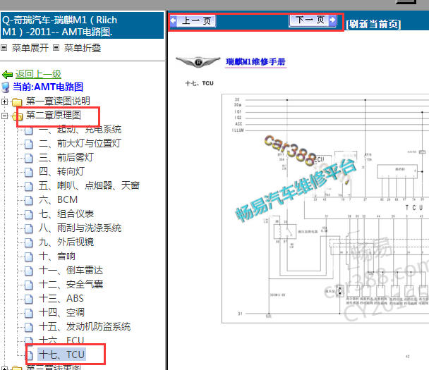 2011年奇瑞瑞麒M1 AMT变速箱电路图