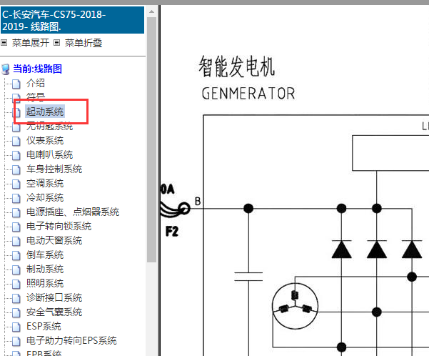 2018-2019年长安CS75发电机电路图