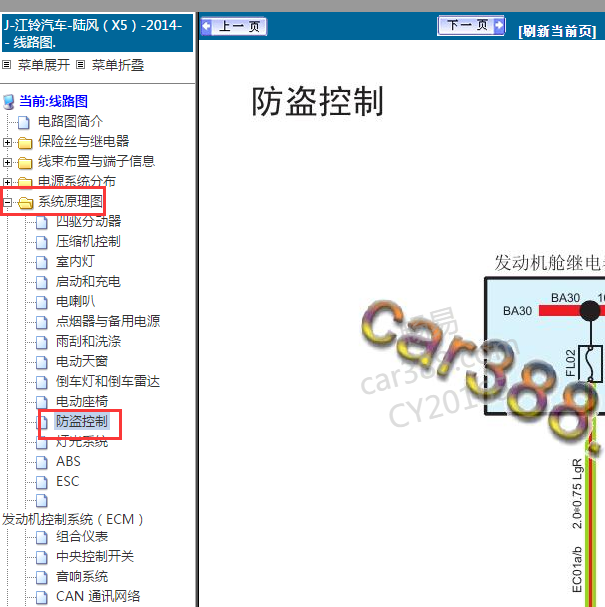 2014年江铃陆风X5防盗电路图
