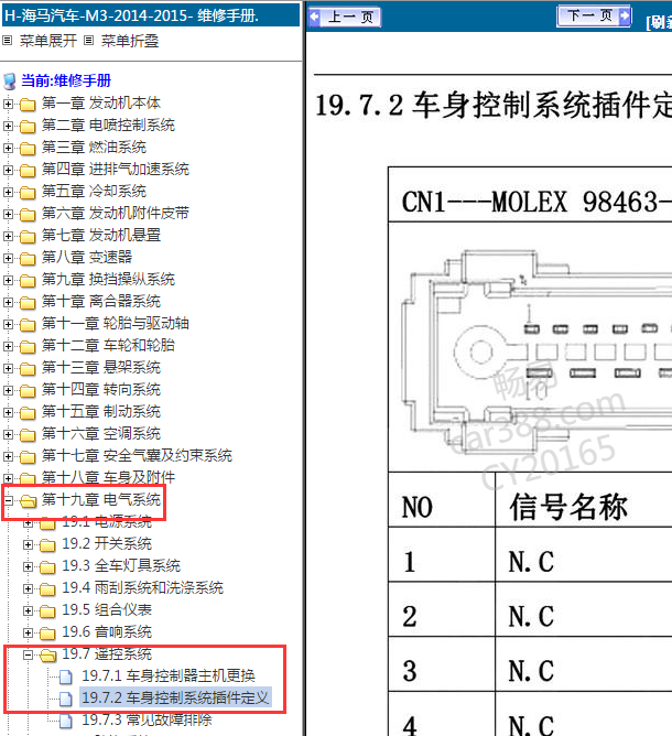 2015年 海马M3 车身控制模块针脚定义
