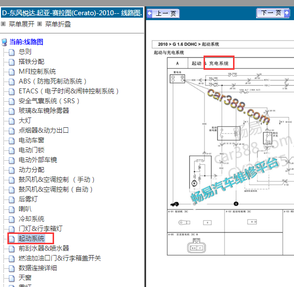 10年起亚赛拉图充电系统电路图