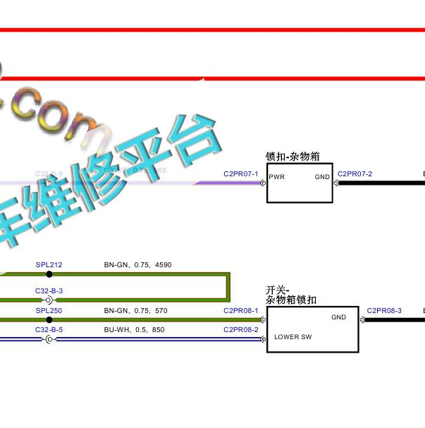 2015-2016年捷豹XJ 手套箱锁电路图