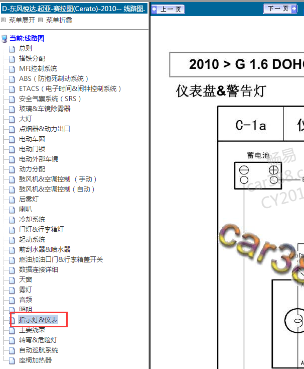10年起亚赛拉图仪表线路图