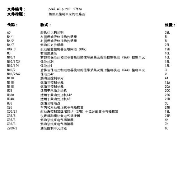 2011年奔驰GLK300燃油泵电路图