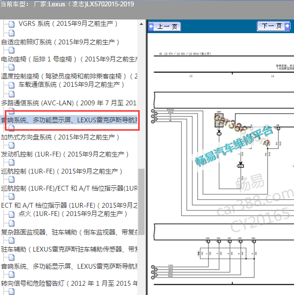 2015-2019年凌志LX570显示屏电路图.