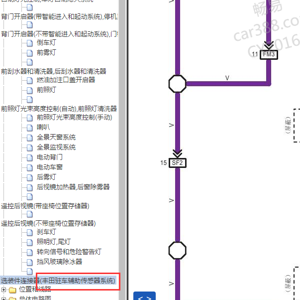 2018年丰田汉兰达 驻车辅助电路图.