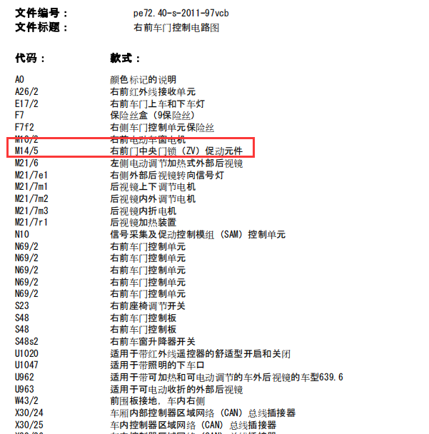 2010年本田威霆右前门锁电路图