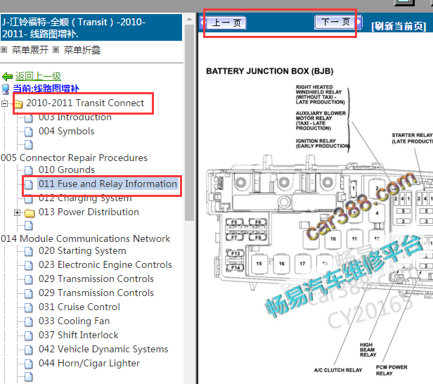 2010-2011年福特全顺保险丝继电器位置