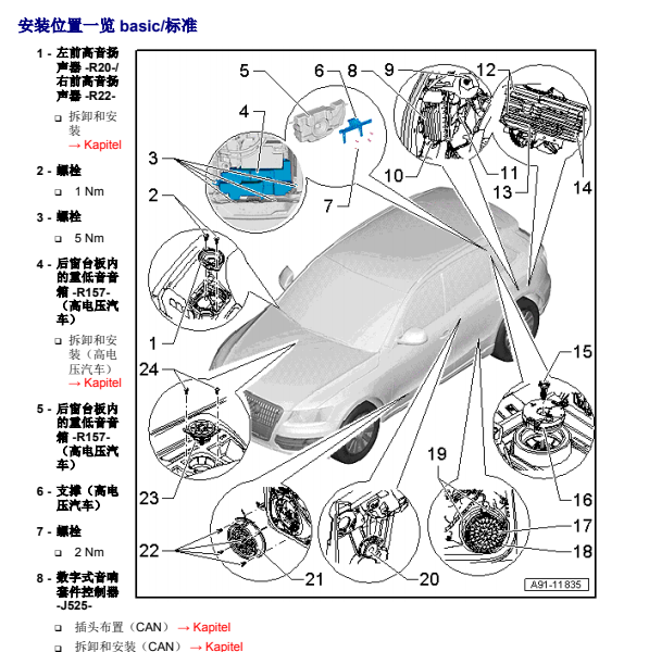 2012年奥迪Q5音响模块位置