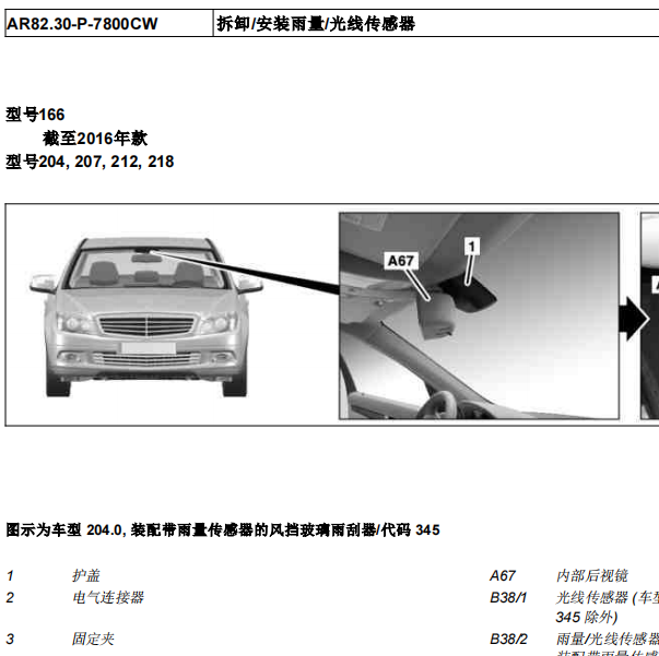 2015年奔驰GLK300雨量传感器维修资料及电路图