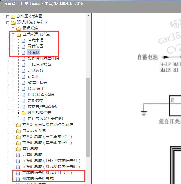 2018年雷克萨斯NX300自适应大灯电路图及安装位置