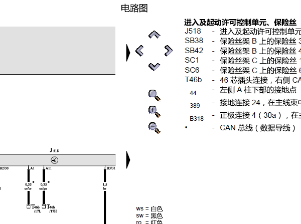 2011年奥迪A6J518进入与起动模块电路图